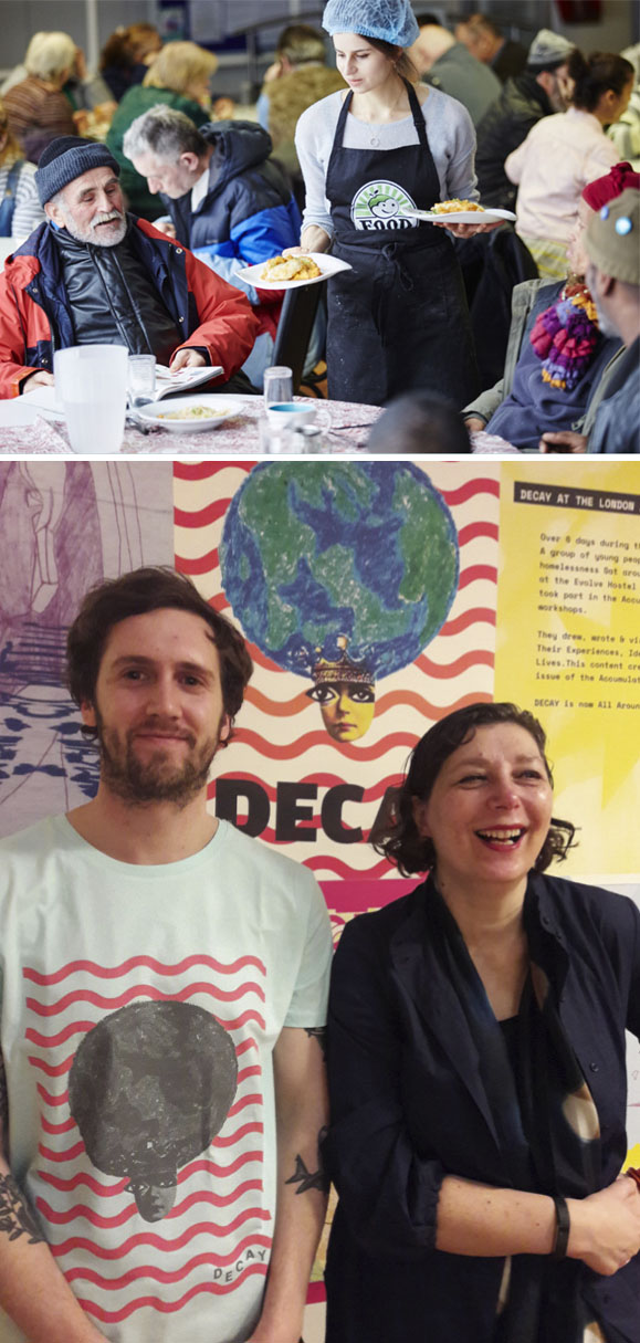 Top: Tuck in, image © FoodCycle; below: Decay at the London Art Fair