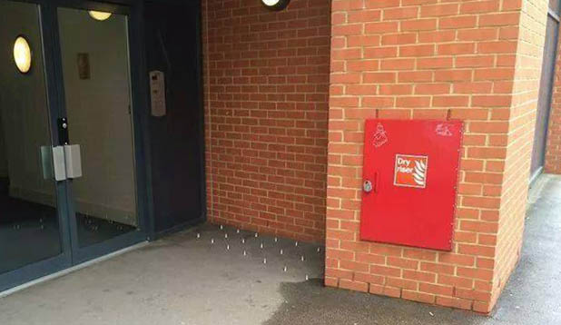 Images of the spikes in the doorway were shared widely on social media.